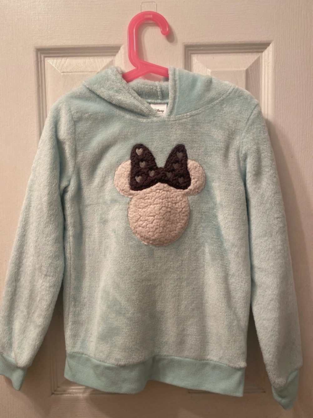 Disney Light Blue Hooded Pullover with Sherpa Minnie Patch
